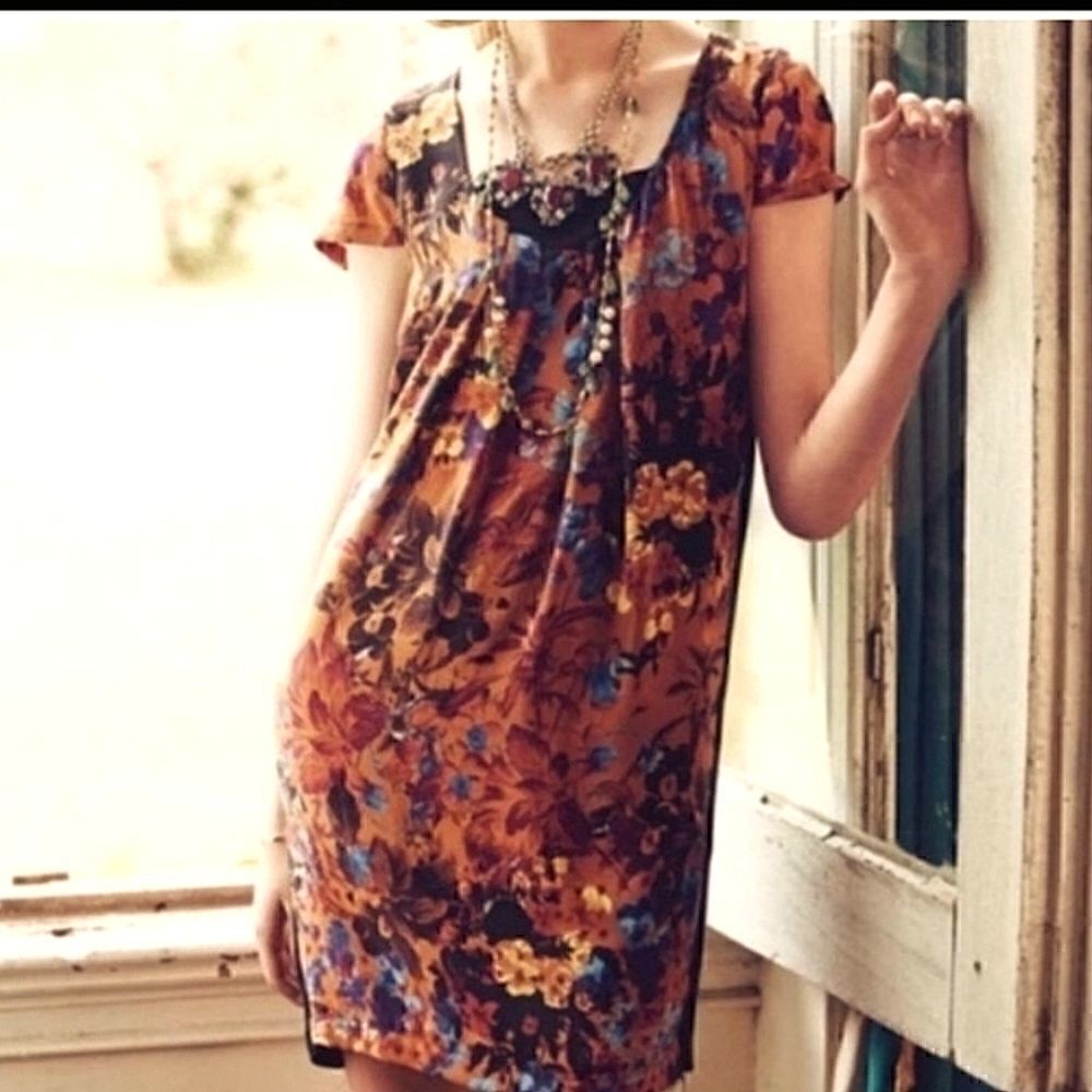 Anthropologie Silk Floral Flowy Tunic Dress